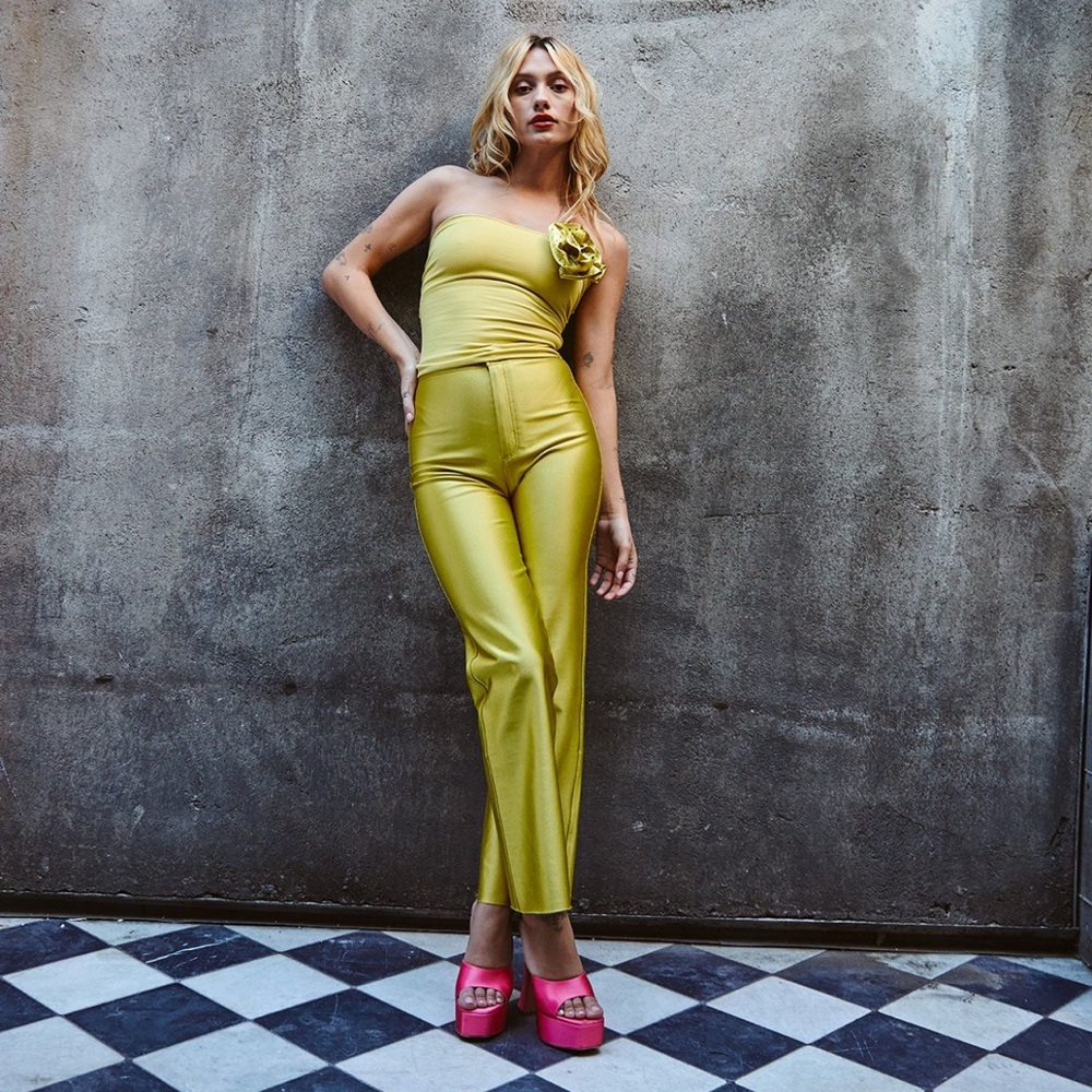 Rezek Studio chartreuse disco pant (s)